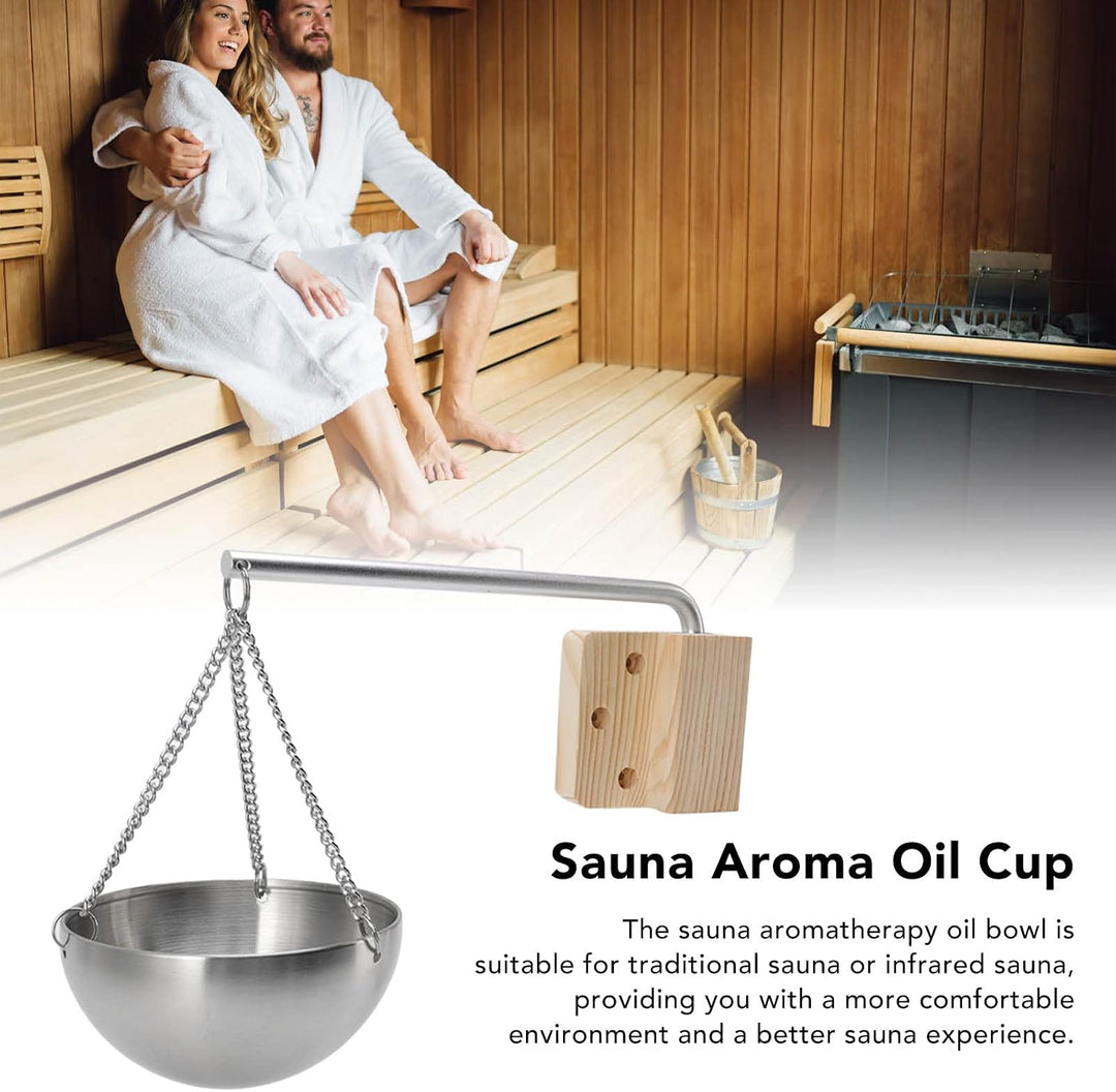 Hapvida Saunaschale, hängender Aromatherapie-Ölbecher aus Edelstahl mit Holzblock für Saunaraum, Aro