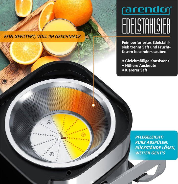Arendo - Edelstahl Entsafter mit Display - für Obst und Gemüse – leistungsstark 1000 Watt Leistung –