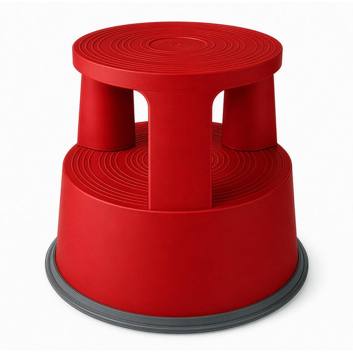 Office Marshal Rollhocker Kunststoff Elefantenfuss rot, Rutschfester Tritthocker mit Rollen, mobiler
