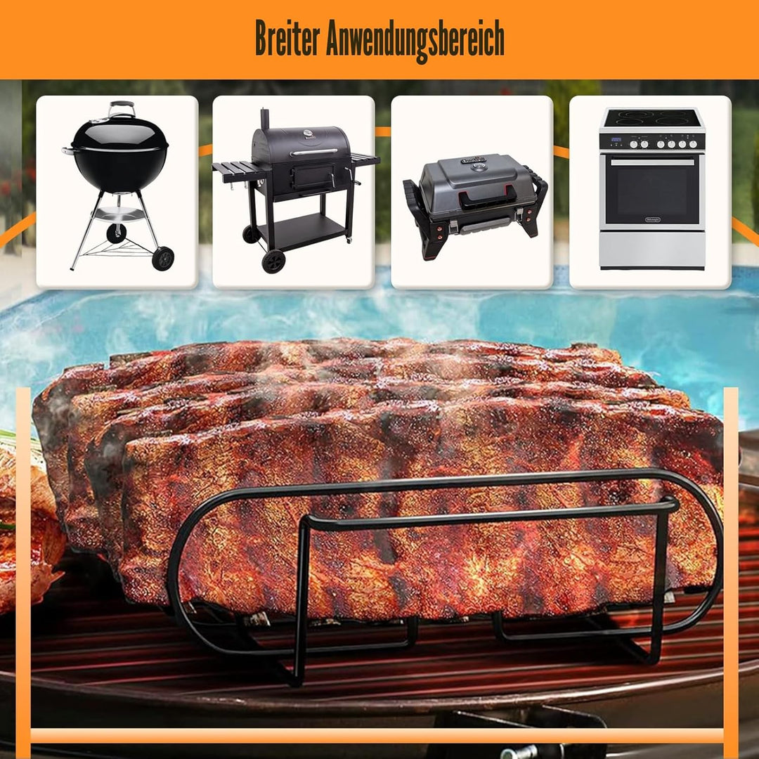 Spareribs Halter Grill 31.3 x 25.3 x 7.3 cm Rippchenhalter Grill Zubehör, Edelstahl Braten und Rippc