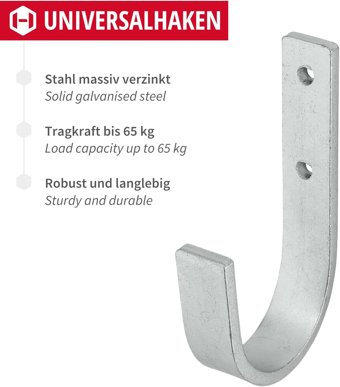 Gedotec Wandhalterung - Universal-Haken Stahl verzinkt | 10 Stück Leiterhaken gebogen 55 x 110 mm |