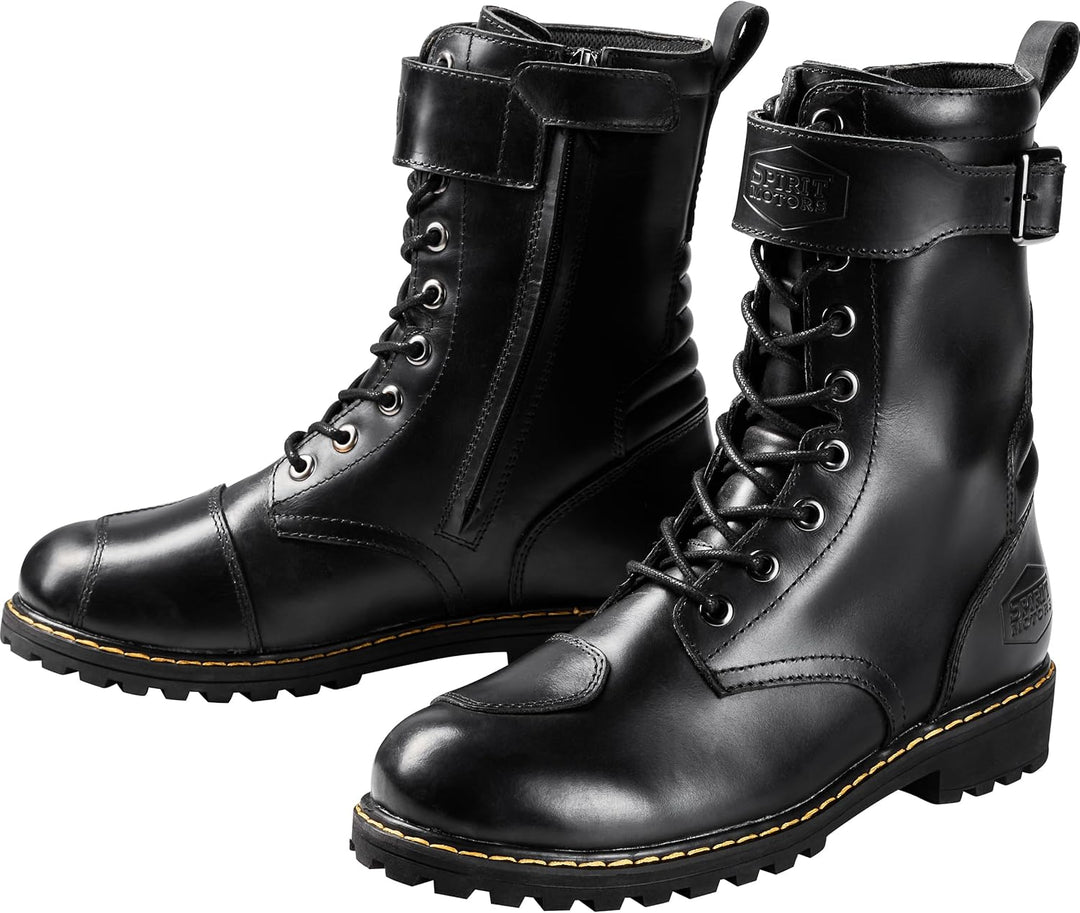 Spirit Motors Charly Redwood WP Motorradschnürstiefel – Wasserdicht – Rindsleder 43 EU Schwarz, 43 E
