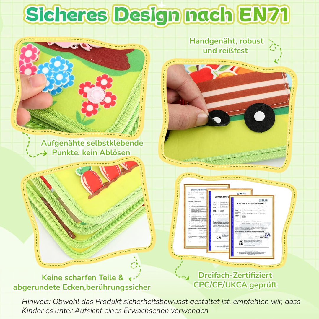 Busy Board ab 2 Jahr Montessori Spielzeug, Bauernhof Quiet Book für unterwegs, Geschenk für Mädchen