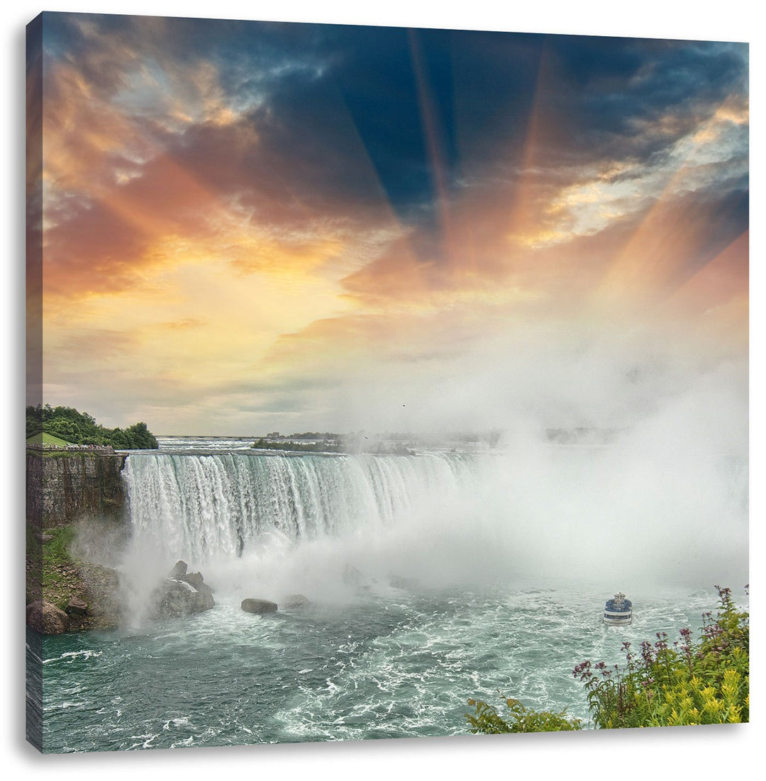 Pixxprint Niagarafälle bei Sonnenuntergang als Leinwandbild/Grösse: 70x70 cm/Wandbild/Kunstdruck/fer