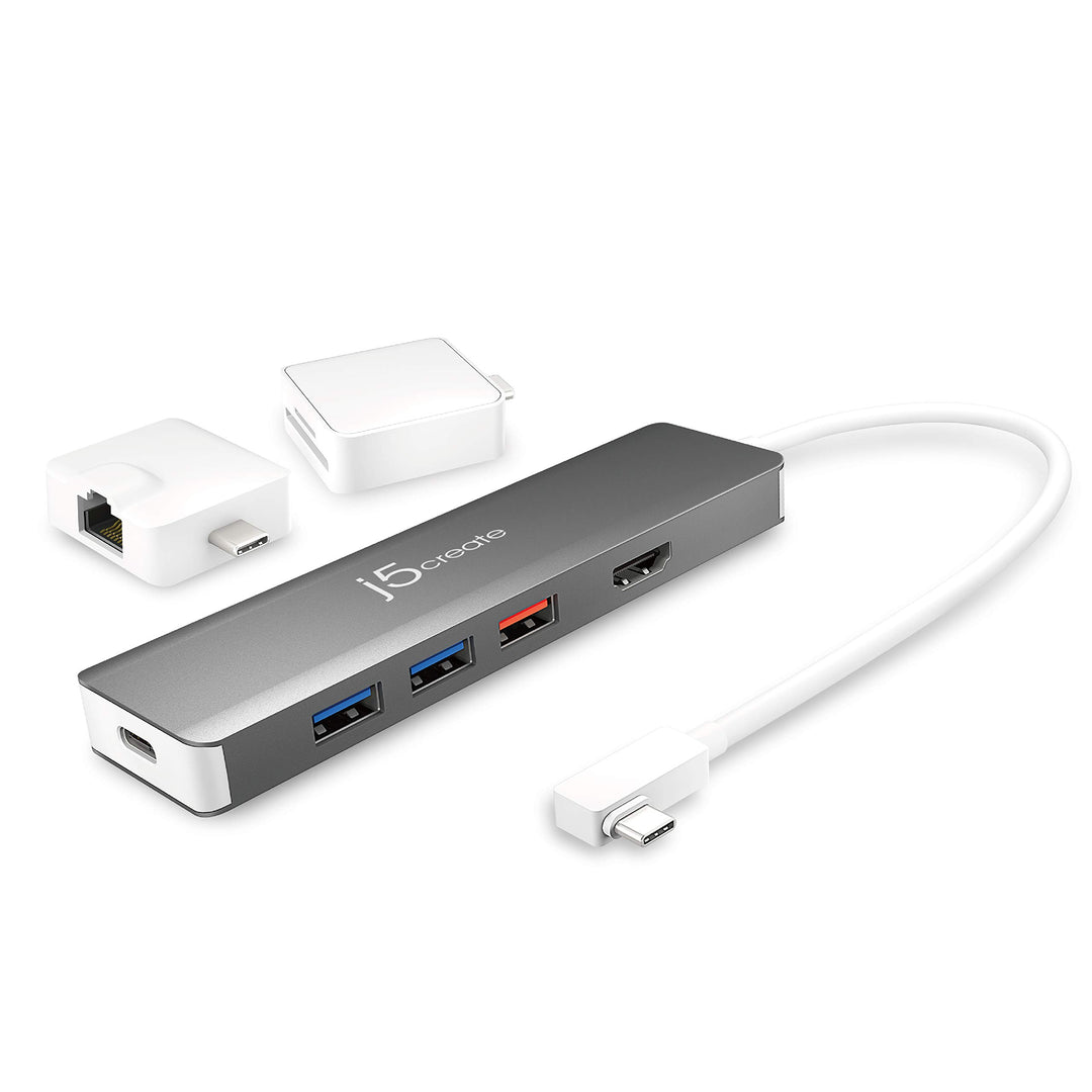 j5create USB-C Gen 2 Hub- Enthält HDMI 4K, USB-A 3.1, Typ-C 3.1, Ethernet und MicroSD/SD 4.0 - Unter
