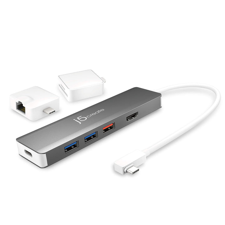 j5create USB-C Gen 2 Hub- Enthält HDMI 4K, USB-A 3.1, Typ-C 3.1, Ethernet und MicroSD/SD 4.0 - Unter