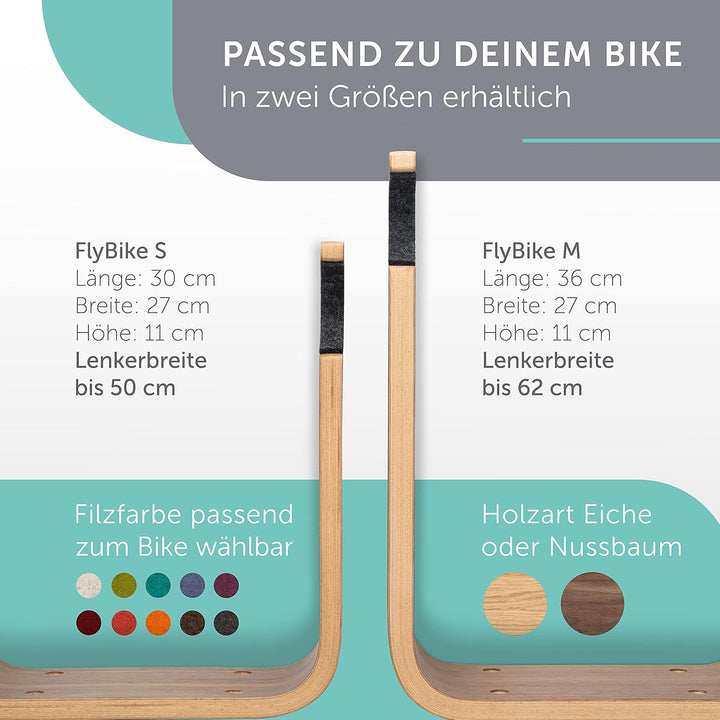 Fahrrad Wandhalterung Holz - FlyBike M Eiche - Design Fahrradhalterung Wand Aufhängung für Wohnung -