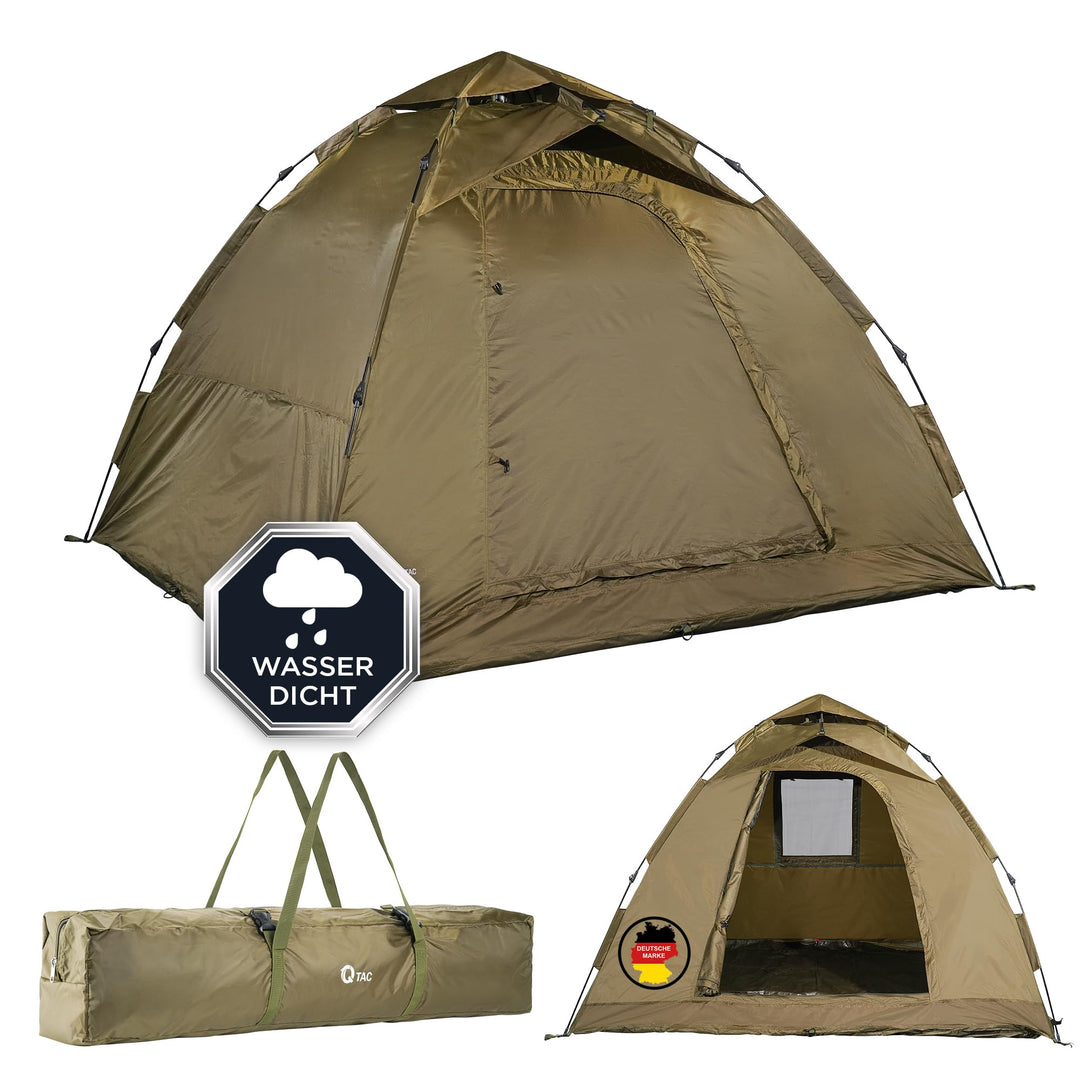 Q-Tac Ruck Zuck Bivvy Angelzelt 2 Mann [DAS ORIGINAL] Karpfenzelt mit herausnehmbarer Bodenplane, An