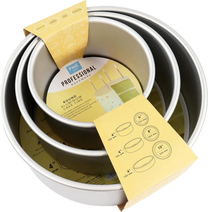 PME - Runde Kuchenformen 15, 20, 25 cm x 10 cm tief, 3er-Satz, RNDB68104, Silber