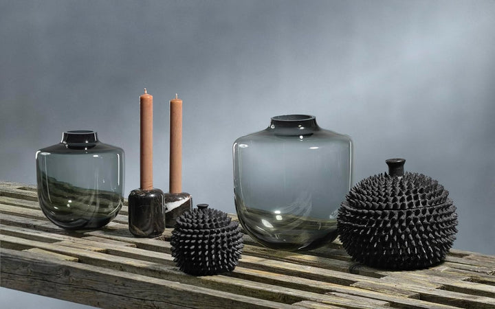 Villa Collection Daun Vase Dia. 15 x 16 cm Grau Glas 16,5 cm - dia. 15 cm Grau, 16,5 cm - dia. 15 cm