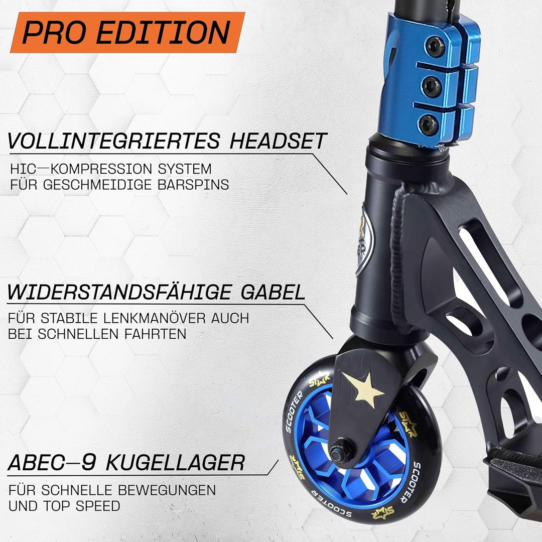 STAR SCOOTER Professional Freestyle Kick Stunt Scooter ab 8 Jahre | 110mm ABEC-9 Lager Alu Kinder Ci
