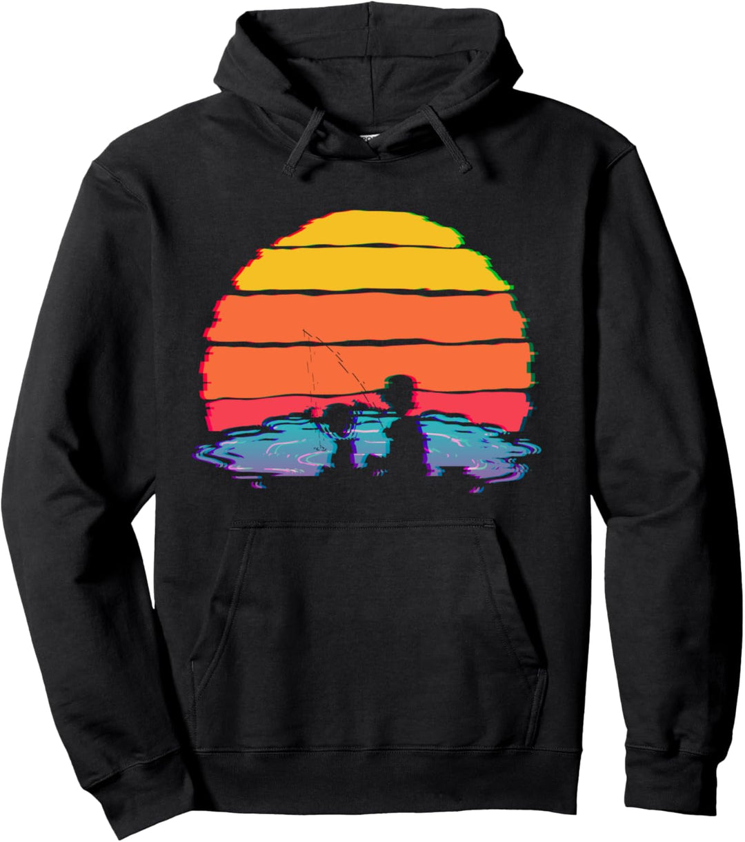 Retro Angeln Vaporwave Aesthetic Sunset Angler Fischer Pullover Hoodie