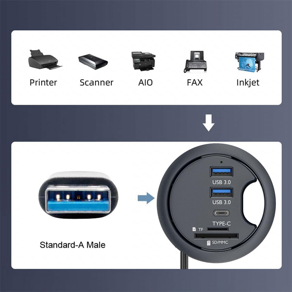 USB 3.0 Hub SD TF USB-C 2 Port USB 60 mm Schreibtisch Tülle Splitter Dockstation Micro-SD Kartenlese