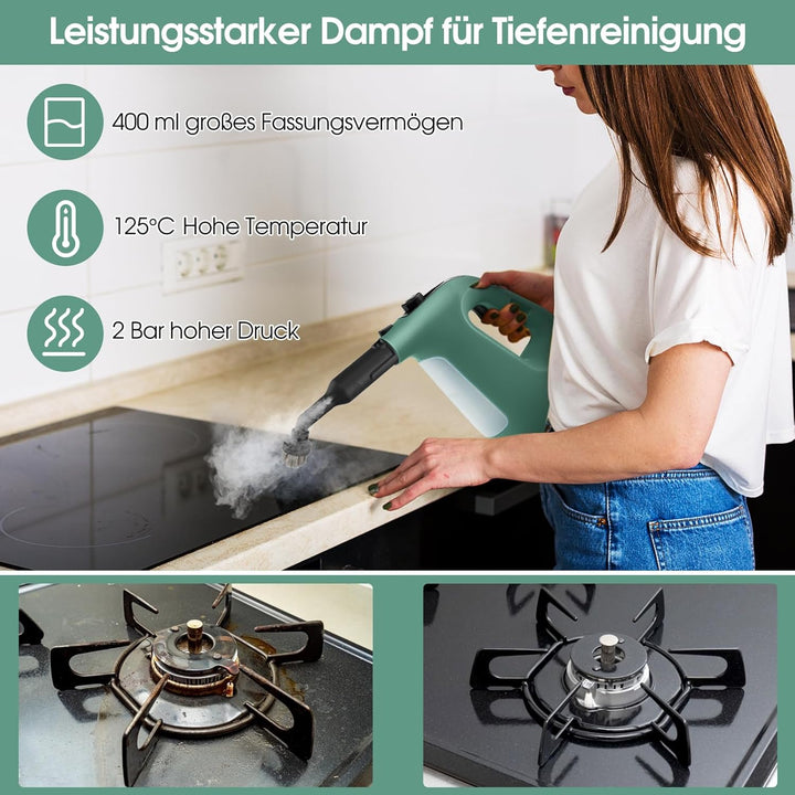 GOPLUS Dampfreiniger 1500W, Tragbarer Mehrzweck-Dampfreiniger: Dampfdruck: 2 Bar, 400 ML Wassertank,