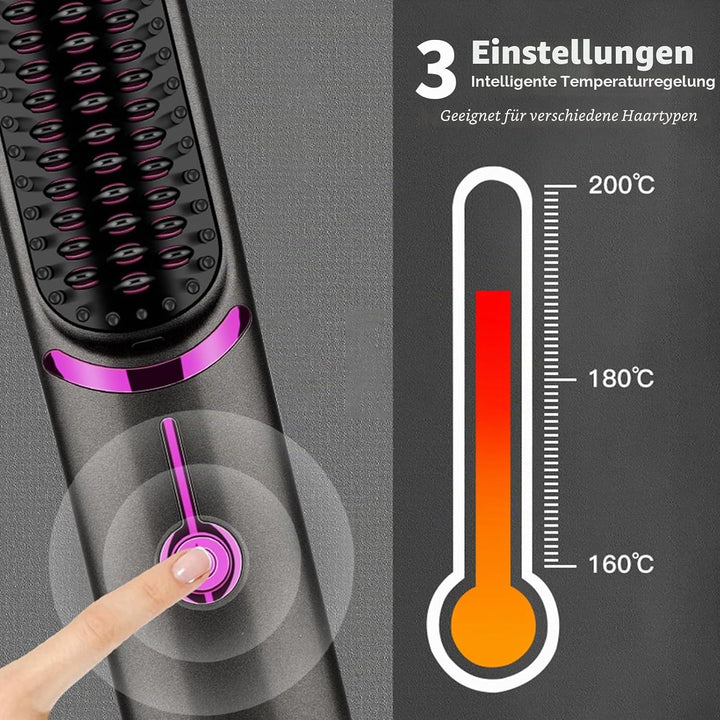 Glätteisenbürste, Kabelglätter für Damen und Herren, wiederaufladbar über USB, 5400 mAh, Ionen-Techn