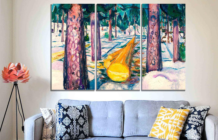 The Yellow Log von Edvard Munch Prints Leinwandbild, moderne Bilder, 3-teilig, gerahmtes Kunstwerk f