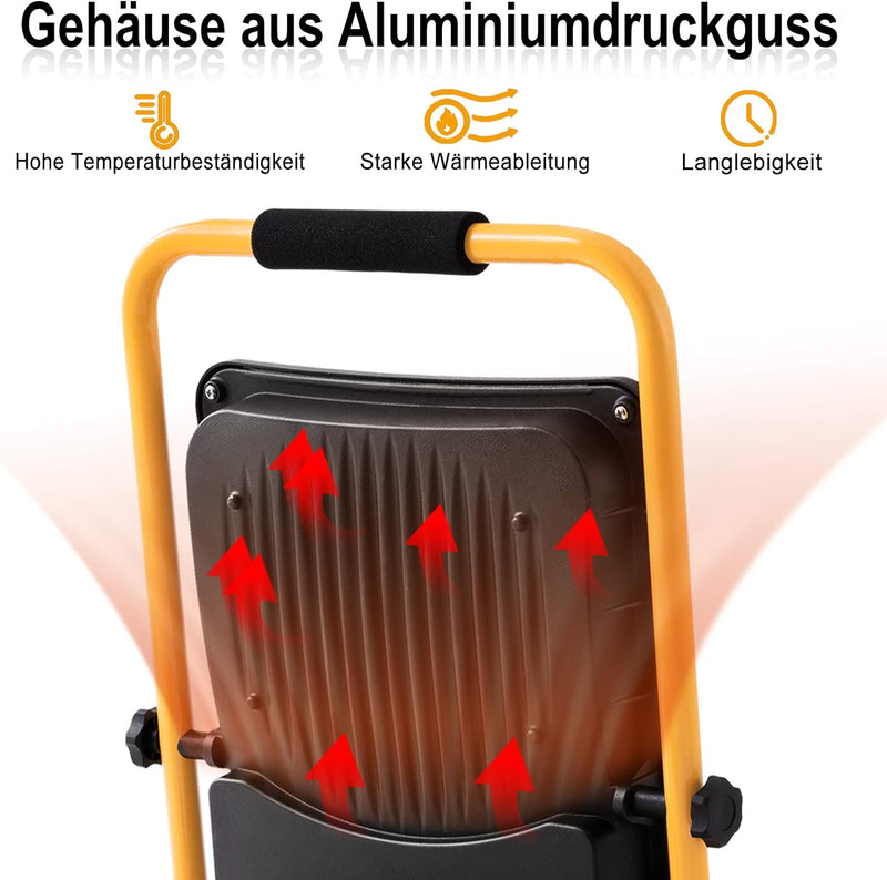 YRHome 200W LED Fluter Flutlicht Warmweiss mit Stecker Baustrahler Scheinwerfer + Gelb Stativ Baulam