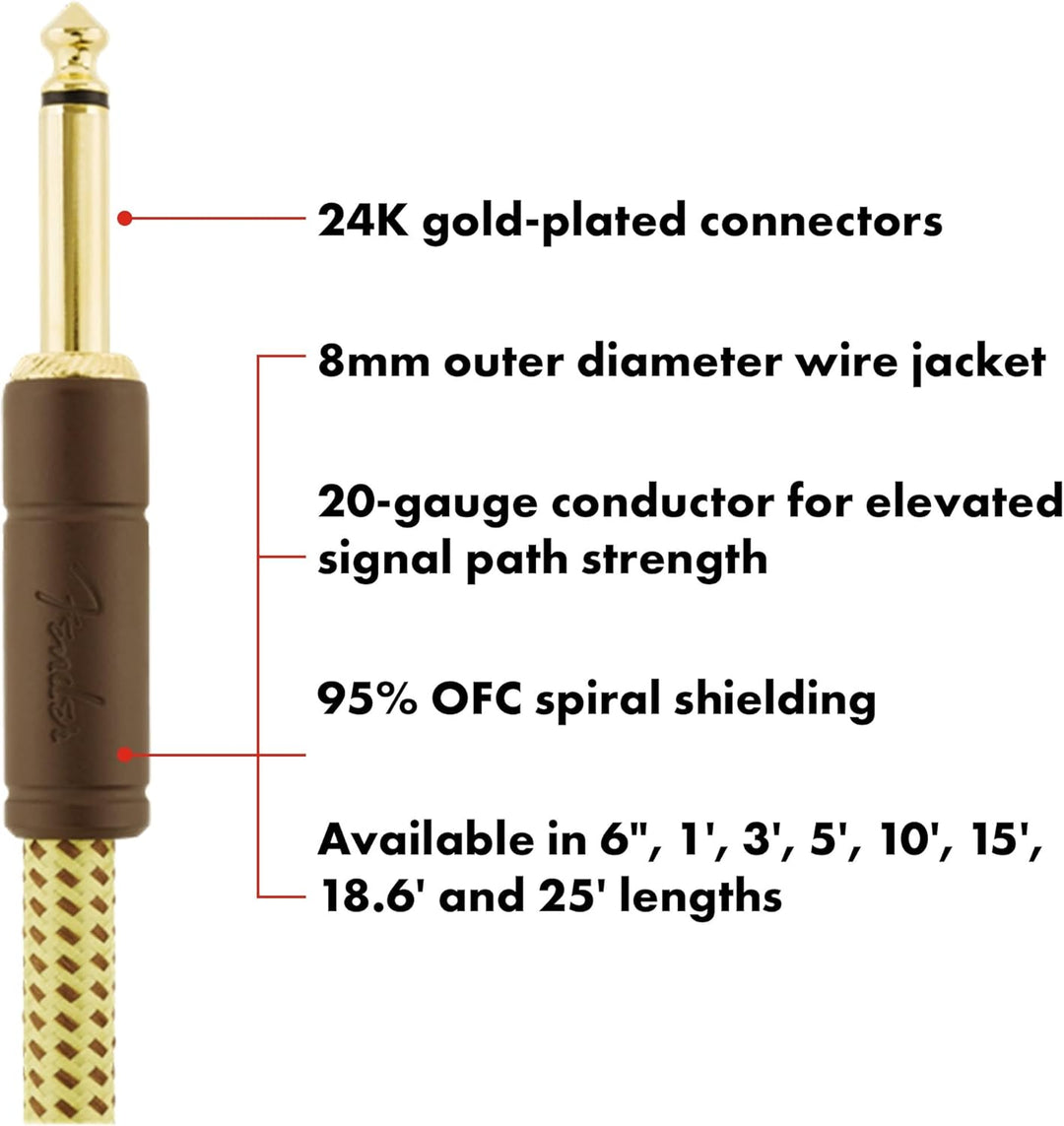 Fender© Deluxe Coil Cable, 30', Bk Tweed, 0990823060 Schwarzer Tweed Gerade 9M/30FT Single, Schwarze