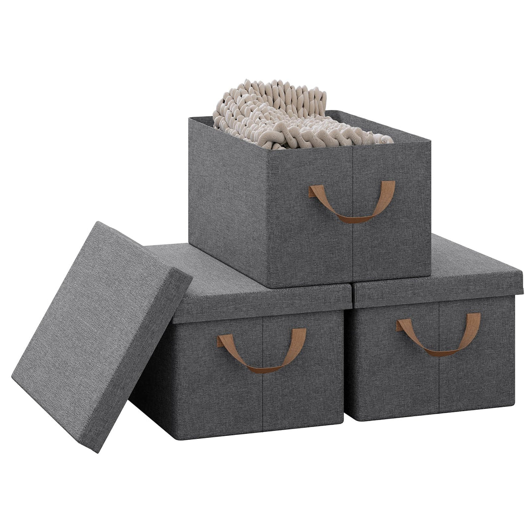 WOLTU Aufbewahrungsbox mit Deckel, 3er Set Stoffboxen, Aufbewahrungskorb mit Griffen, Aufbewahrungsw