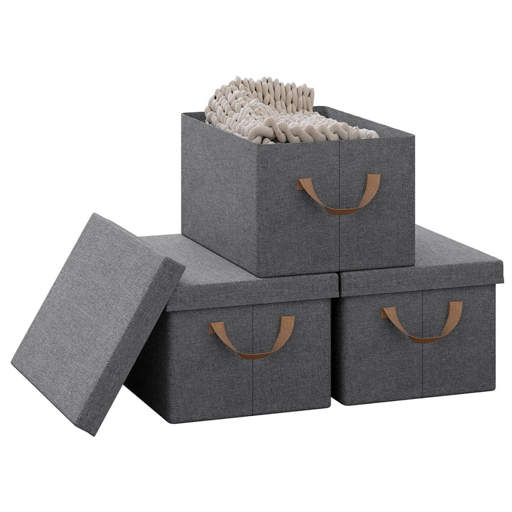 WOLTU Aufbewahrungsbox mit Deckel, 3er Set Stoffboxen, Aufbewahrungskorb mit Griffen, Aufbewahrungsw