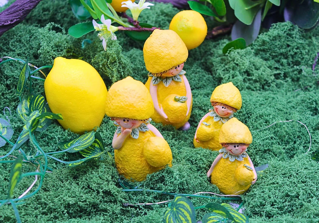 4 Stück Dekofiguren, Gartenfiguren als Zitrone, Früchtefiguren als Zitrone, Sommerfiguren, Zitronenf