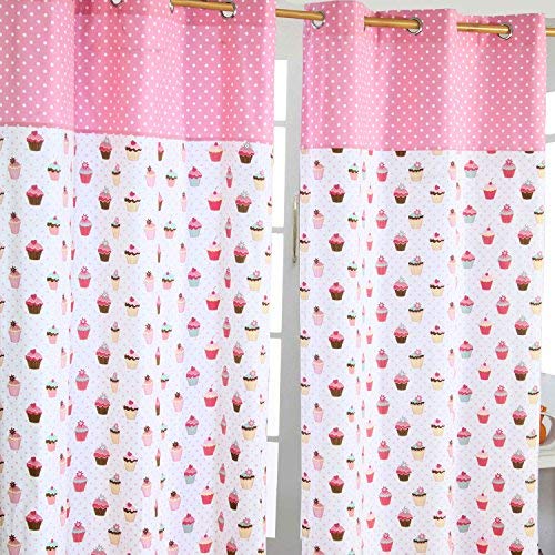 Homescapes Kindervorhang Mädchen Kinderzimmer Ösenvorhang Dekoschal Cup Cakes 2er Set pink blau 137