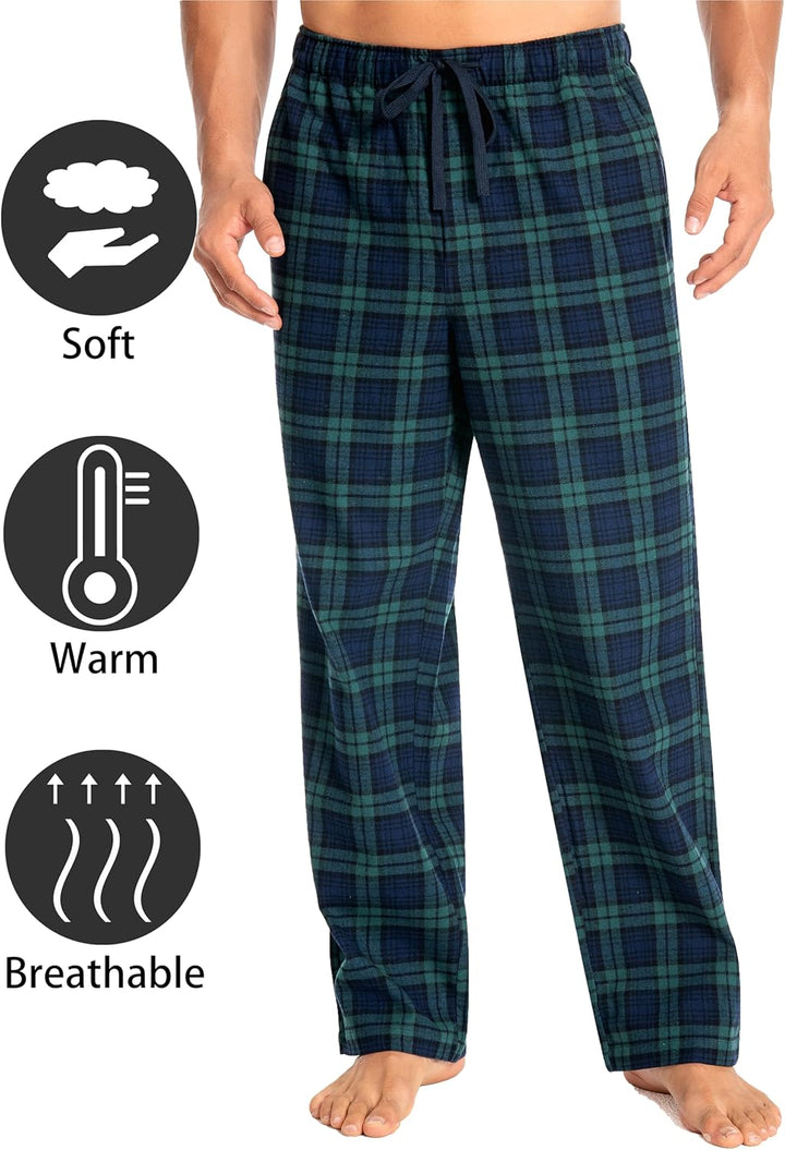 Nutria Herren Pyjamahose aus Flanell, 100% Baumwolle Kariert Weiche Schlafanzughose Warm Loungehose