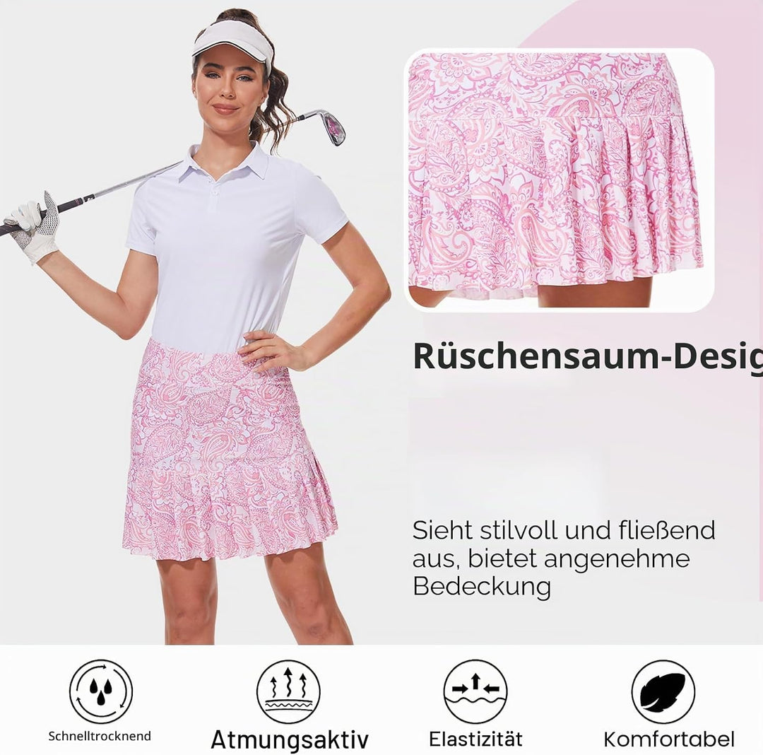 MOTEEPI 19" Golf Röcke für Frauen Knie Länge Ruffle Saum Rock Tennis Rock Athletic Skort für Workout