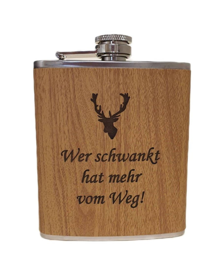 Edelstahl Flachmann 170ml in Holzoptik – Ideal für Unterwegs, Robust & Langlebig, Trinkflasche, Gesc