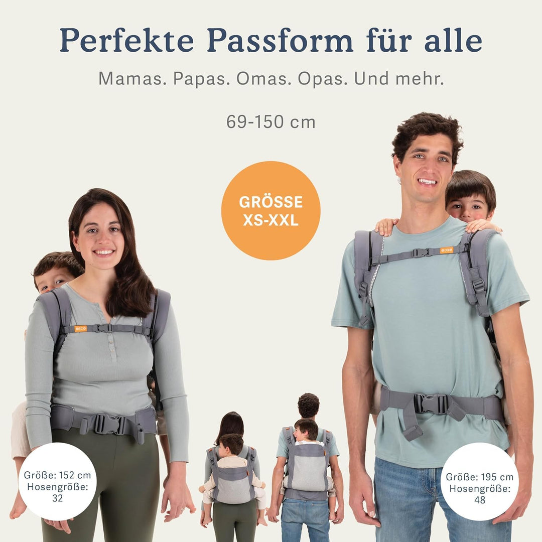 Beco Toddler Kindertrage mit extra breitem Sitz - Kindertragerucksack aus 100% Baumwolle, 2 Tragepos