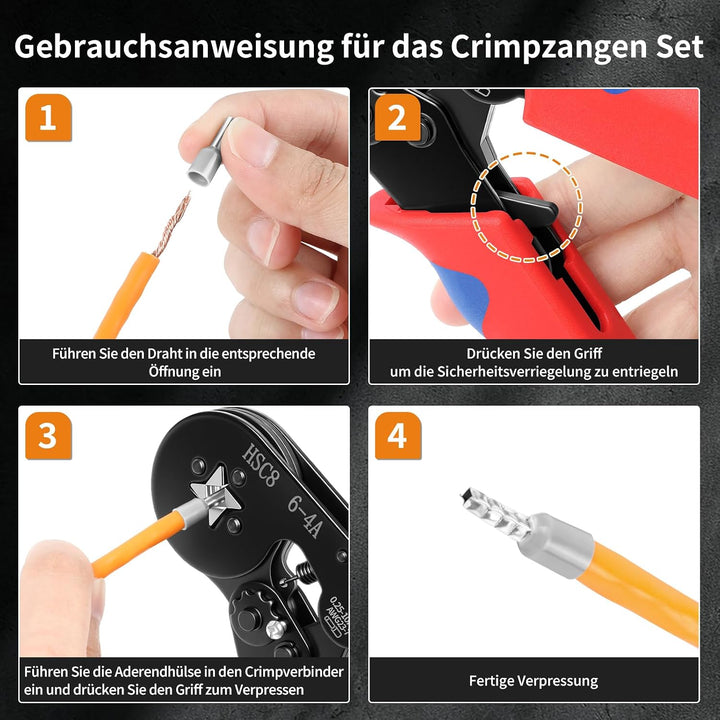Aderendhülsen Set mit 1400 Stück, Crimpzange Set, für 0,25-10 mm² Aderendhülsen, Aderendhülsenzange