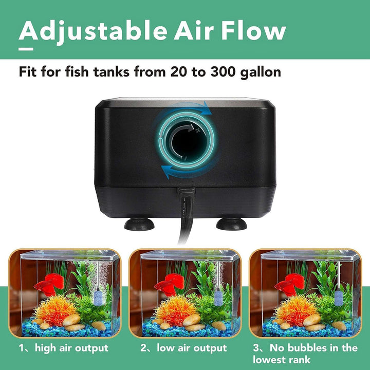 hygger Leiseste Aquarium Luftpumpe, regelbare Sauerstoffpumpe 2 Luftauslässe 5W/10W Ultra Leise Leis