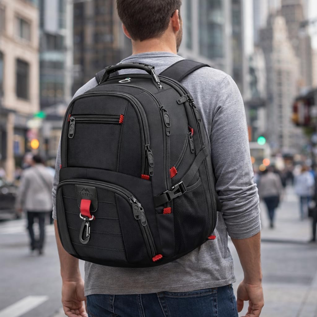 Laptop Rucksack Herren, 18 Zoll Grosser Arbeitsrucksack Reiserucksack Wasserdicht, mit USB Ladeansch