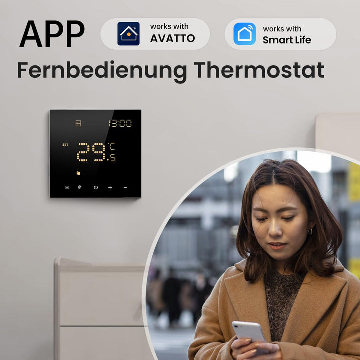 Smart WiFi Thermostat für Wasser-Fussbodenheizung und Gasboiler, Programmierbar Raumthermostat Unter