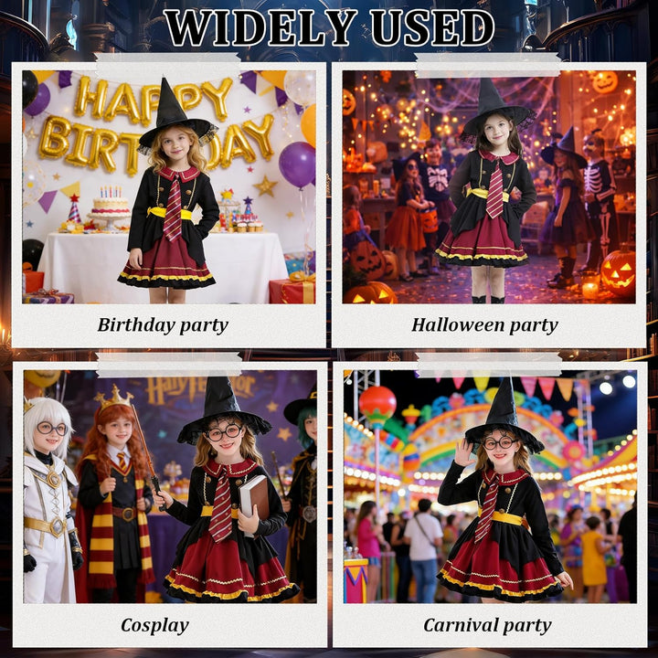 Zauberer Cosplay Kostüm, 4 Stück Magier Kostüm für Mädchen und Damen, Zauberer Outfit Set mit Lolita