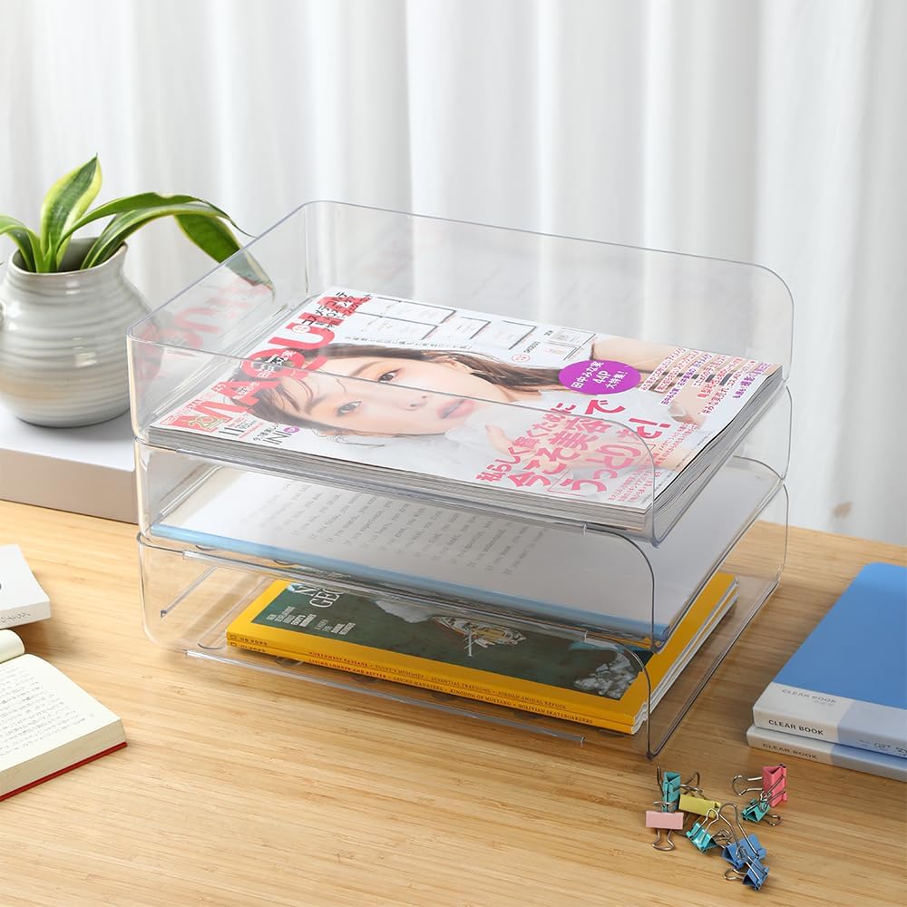 3-stöckige Ablagekorb für A4, Dokumentenablage aus PET Kunststoff, Briefkorb, Briefablage Organizer