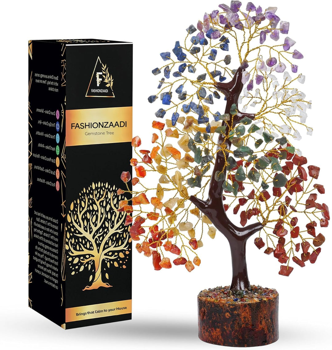 FASHIONZAADI Seven Chakra Gemstone Tree - Healing Crystal Money Trees Feng Shui Gift Handmade Reiki