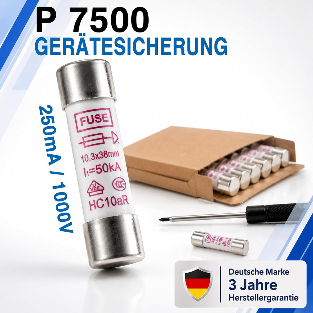 PeakTech Set Keramik Feinsicherung 250 mA / 1000 V, 10,3 x 38 mm, Audio und HiFi, 10 Stück, P 7500
