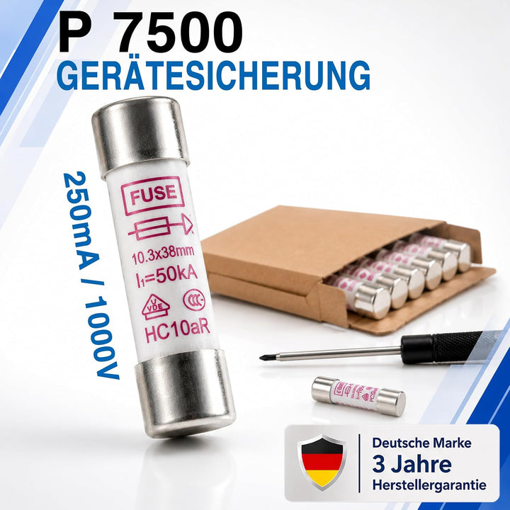 PeakTech Set Keramik Feinsicherung 250 mA / 1000 V, 10,3 x 38 mm, Audio und HiFi, 10 Stück, P 7500