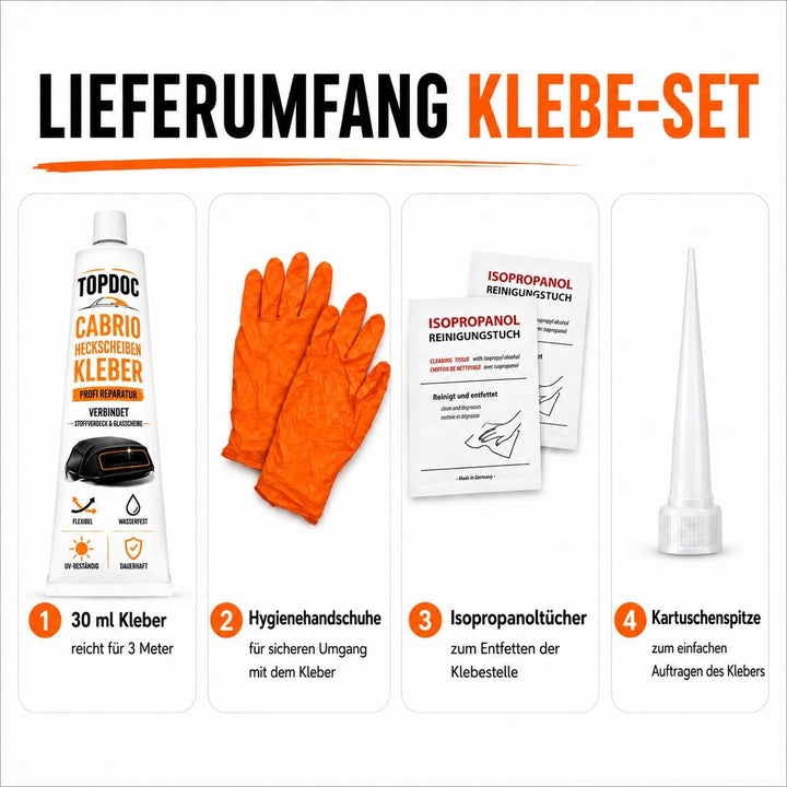 Nubsi Cabrio Verdeck Kleber Scheiben Reparatur Set Heckscheibe neu verkleben