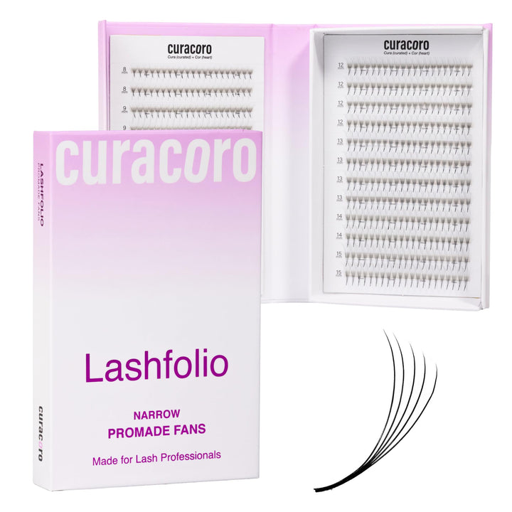 Curacoro LashFolio Schmale Promade Lüfter 12D-0.03 D Curl, 8-11 mm | Handgefertigte Volumenwimpern,