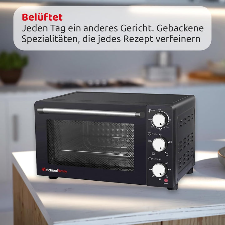 Melchioni family ENJOY 24 Elektro belüfteter Ofen 24 Liter, Legierter Stahl, 24 liters, Schwarz