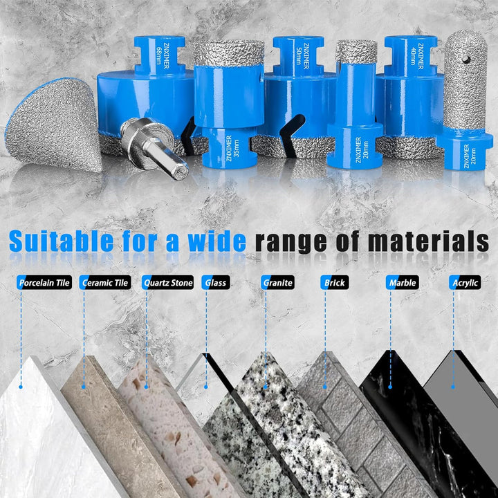 Diamant Fliesenbohrer Set - 8 Teilig 20/35/40/50/68mm Diamantbohrer mit 20mm und 50mm Fingerfräser e