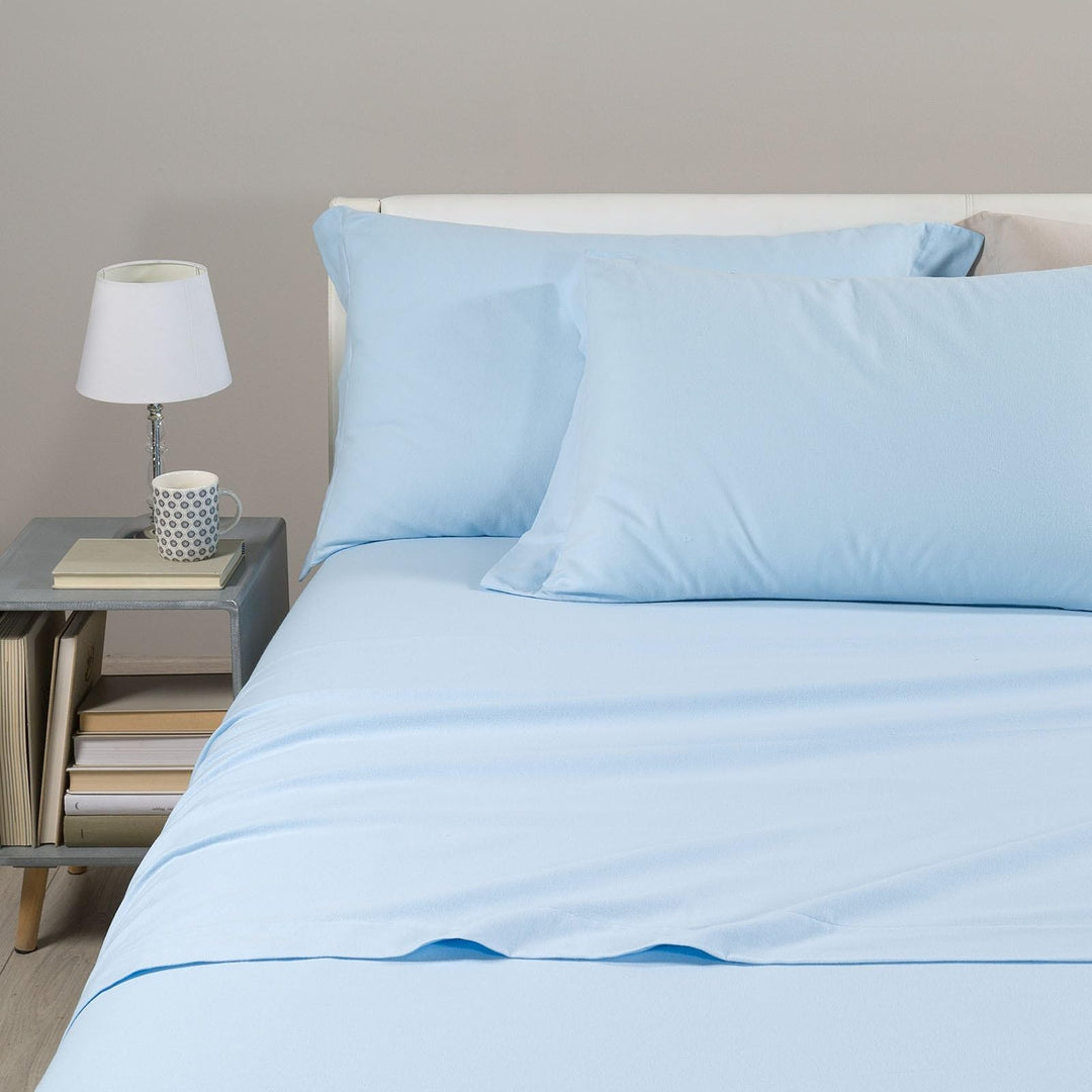 Caleffi - Bettwäsche-Set, einfarbig, Flanell, einfarbig, für Doppelbett, Himmel 160 x 190 cm Himmelb