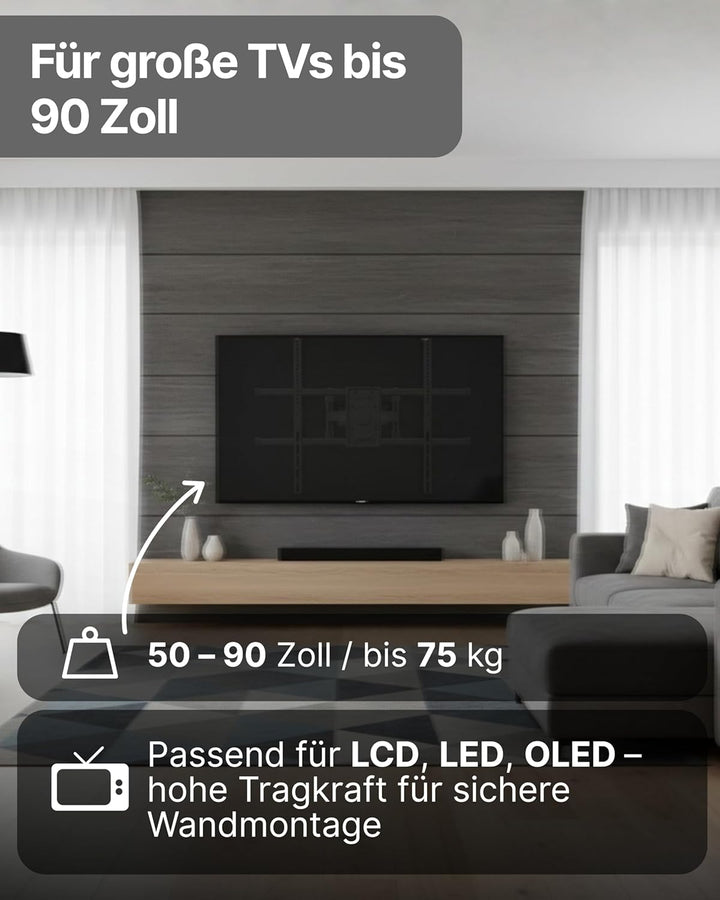 SCHWAIGER LWHD9075 513 TV-Wandhalterung 50-90 Zoll Fernseherhalterung Mounting TV-Aufhängung neigbar