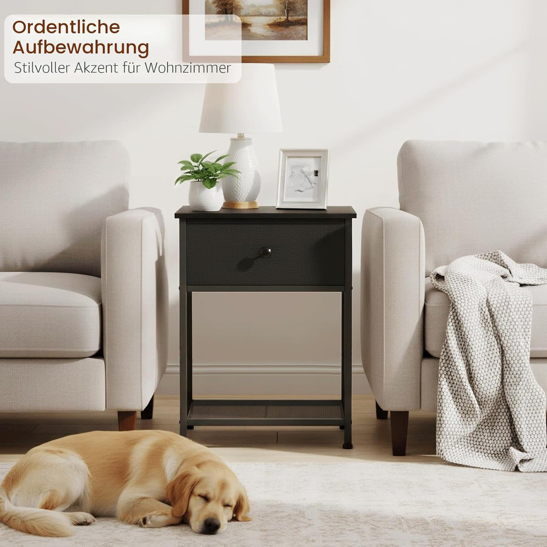 AMHANCIBLE Nachttisch 2er Set, Beistelltisch mit Stoffschubladen, Nachtkommode mit 2 Ablagen, Nachts