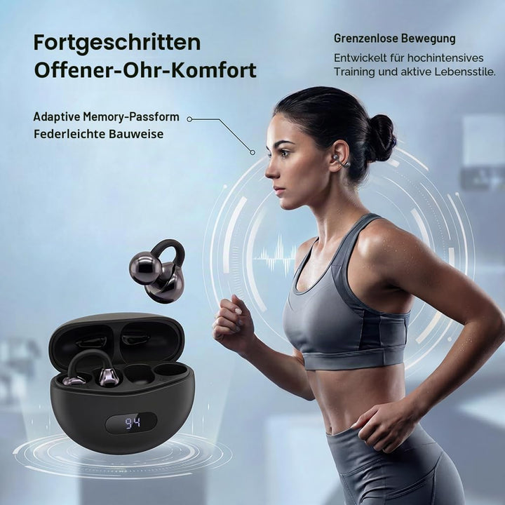 Open Ear Kopfhörer Bluetooth 5.4, Clip On Ohrhörer mit Innovativem Clip-Design, DNN Geräuschunterdrü