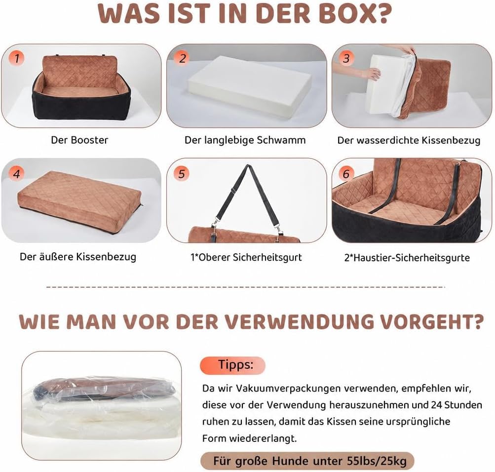HAUSPROFI Hunde autositz für mittlerer/grosse Hunde，Schwarz+Braun | Hundesitz für Hunde unter 25Kg o