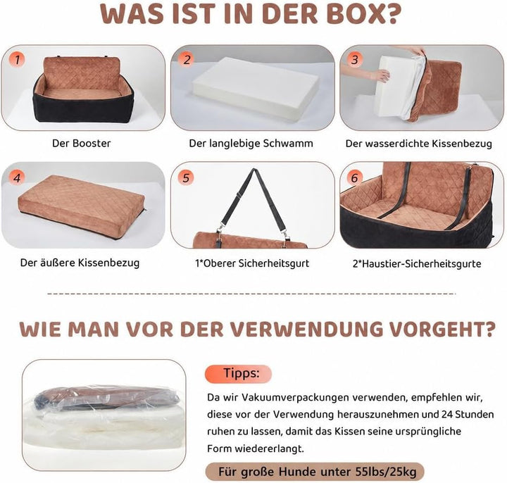 HAUSPROFI Hunde autositz für mittlerer/grosse Hunde，Schwarz+Braun | Hundesitz für Hunde unter 25Kg o