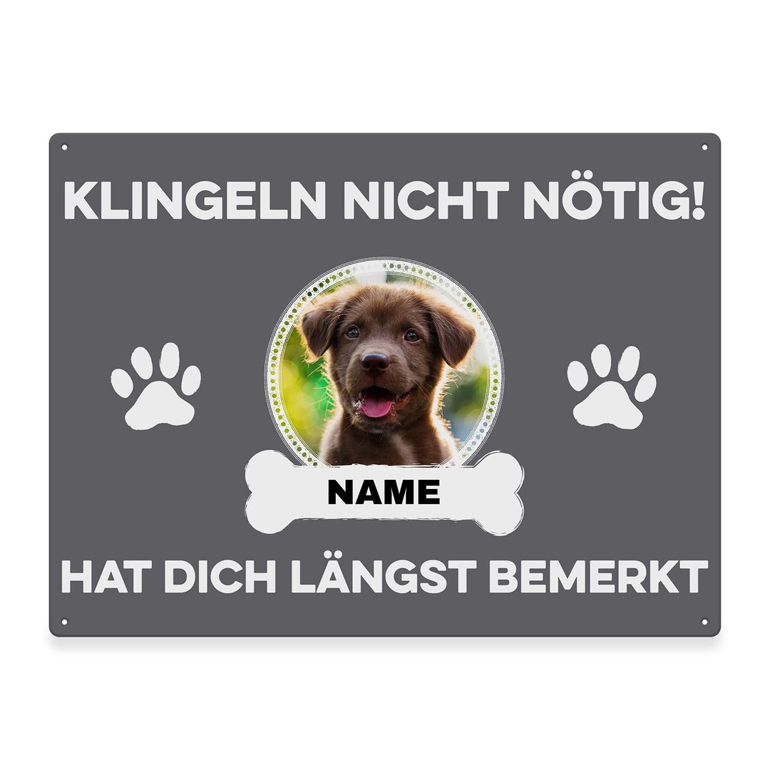 Hunde Schild personalisiert - Klingeln nicht nötig - Metallschild mit Foto und Name für aussen, wett
